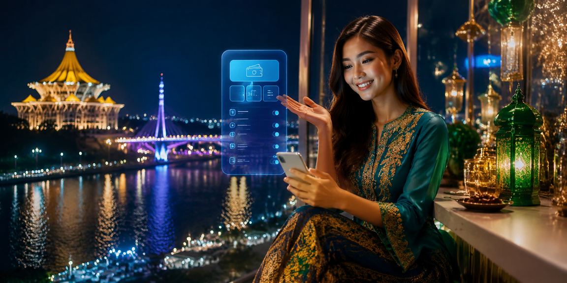 Pengguna Kuching mengakses platform 3070 melalui telefon pintar semasa perayaan Hari Raya